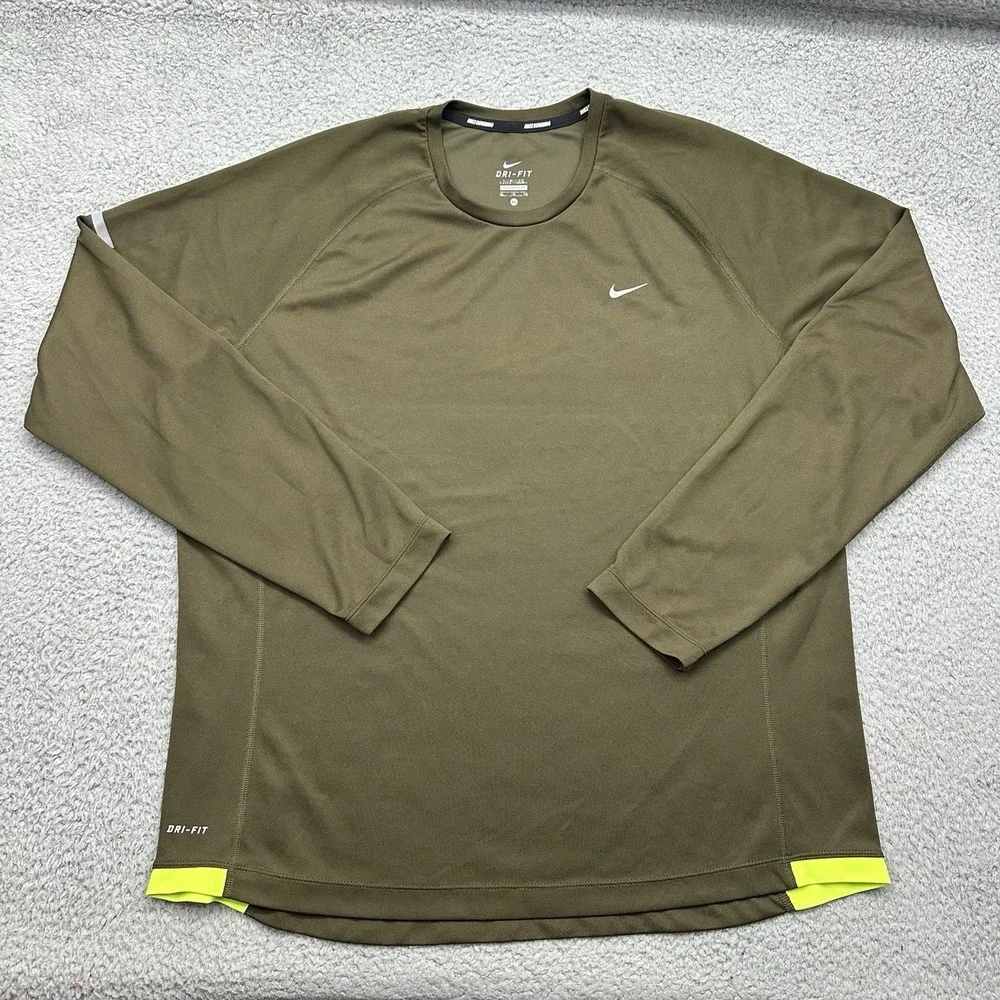 Nike Running 519700-321 Mens XL Nike Miler Dri-Fit L/S Green CrewNeck Shirt